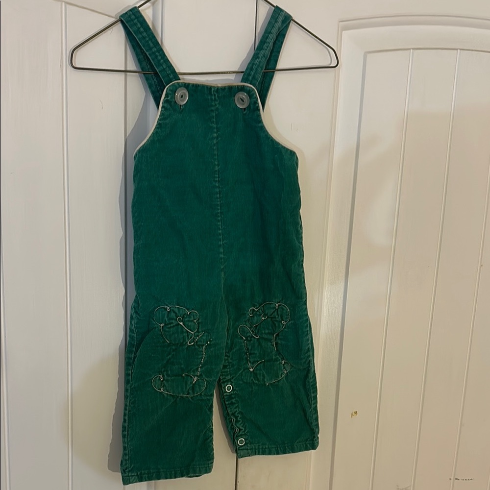 Green Textured Knit Overalls with Short Legs